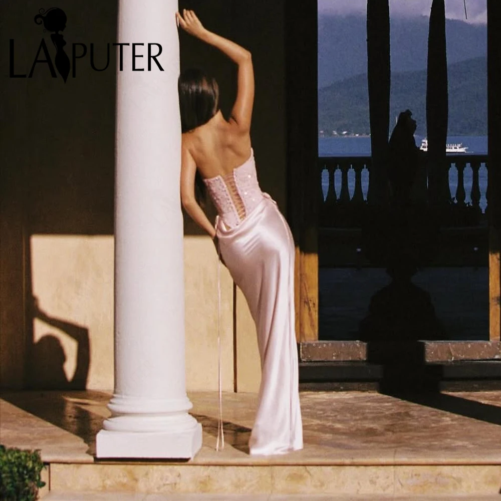 الوردي حورية البحر فساتين السهرة قبالة الكتف الجوفاء حبة الدانتيل مشد مساء اللباس Ruching فلوي الساتان صالح الفرنسية رومانسية اللباس الرسمي #4