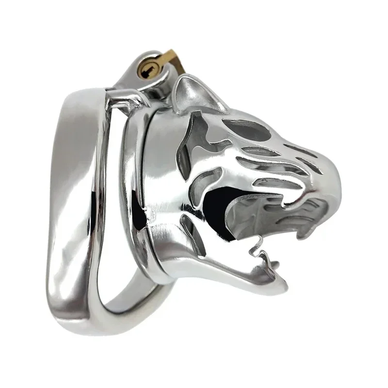 Stainless Steel Animal Tiger Head Male Penis Cage Chastity Device Abstinence Product Cock Cage Adult Sex Toy To Prevent Cheating