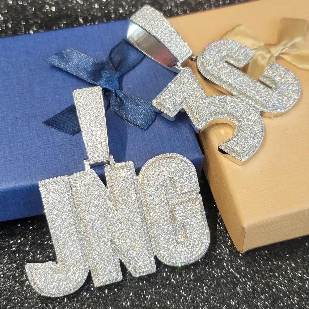Custom Iced Out 925 Silver Moissanite Letter Pendant Full Pave Iab-Growm Diamond Necklace Chain D Color Luxurious Jewelry Gifts