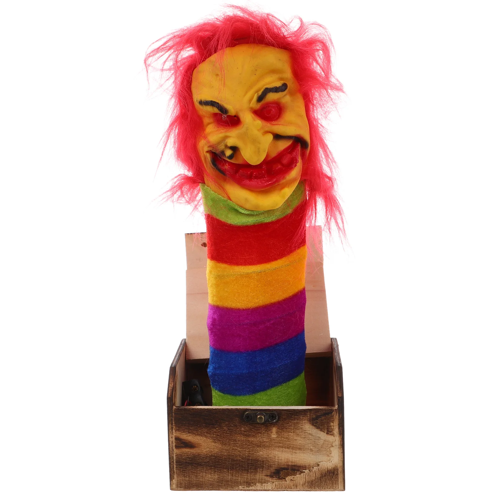 

1Pc Halloween Prank Scare Box Wooden Scary Witch Funny Toy with Horror Sound and Light Without (Red Hair Witch with Rand