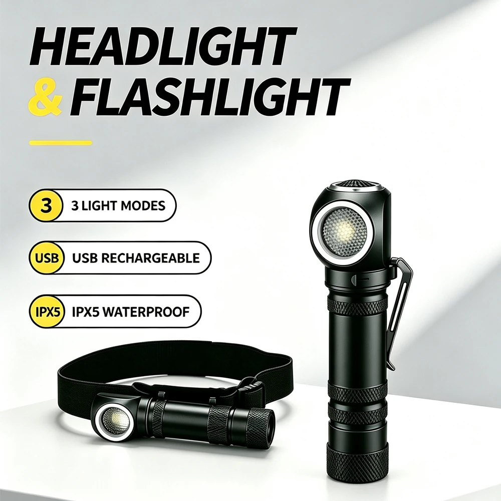 Portable EDC Headlamp Strong Light LED Head Lamp Powerful Hand Flashlight Super Bright Headlight USB Rechargeable Waterproof
