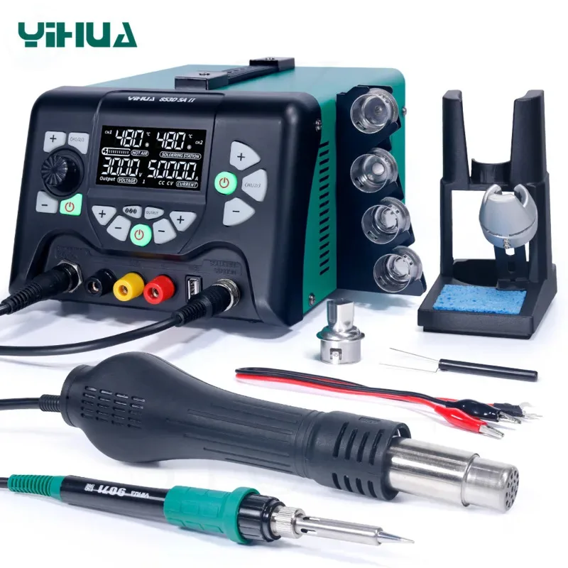 YIHUA 853D 5A II DC Power Supply 30V 5A With 970W Hot Air Soldering Iron Rework Station Repair Welding Tools