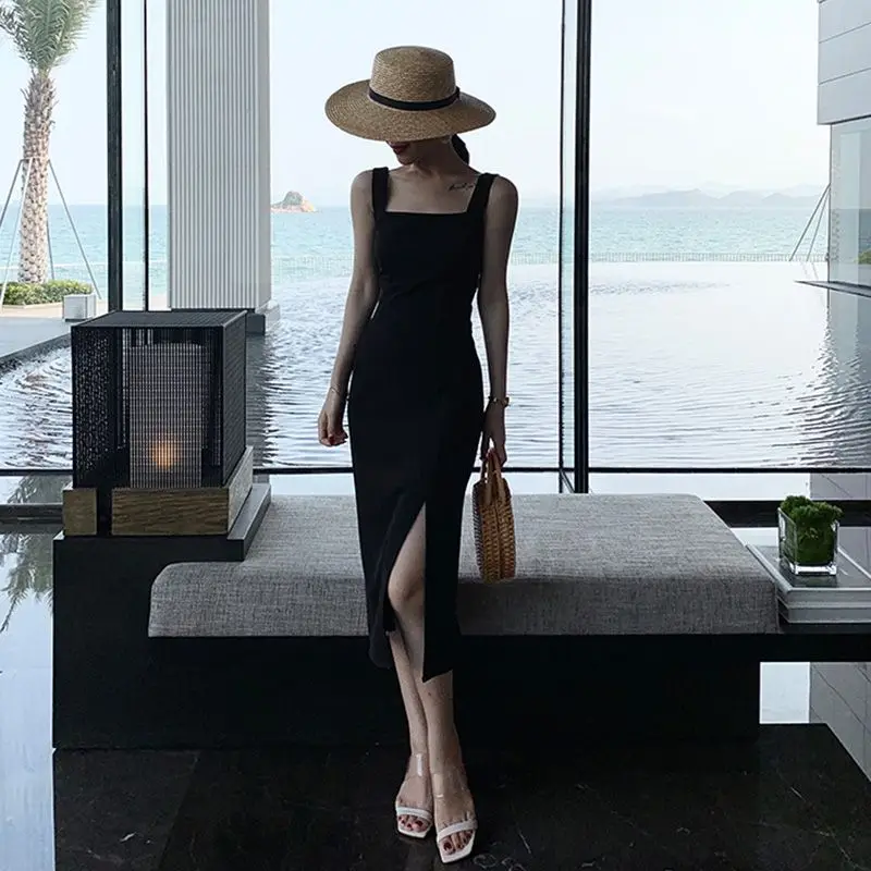 

Женское платье на бретельках, однотонное привлекательное приталенное платье на лето, 2023