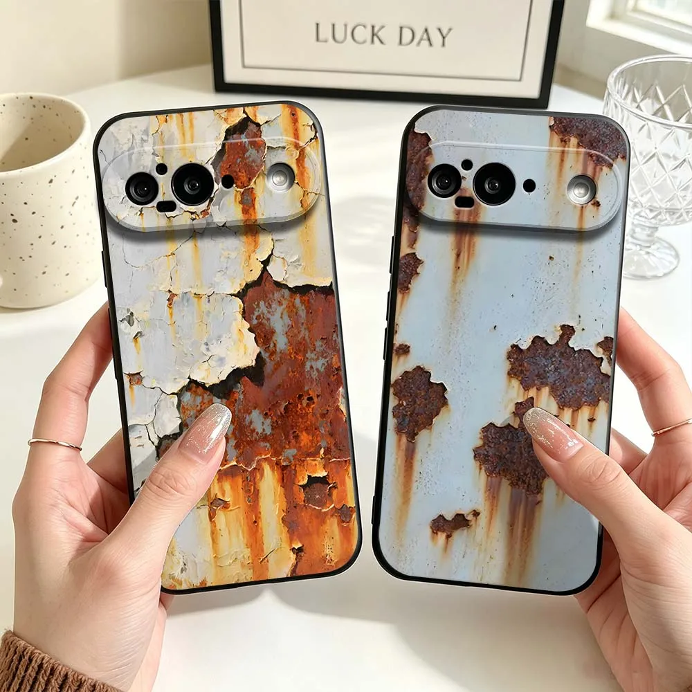 Rusty Metal Surface For Google Pixel 6 6A 7 7A 8 8A 9 10 10A Pro XL 2024 5G Black Soft Silicone Cover Phone Case