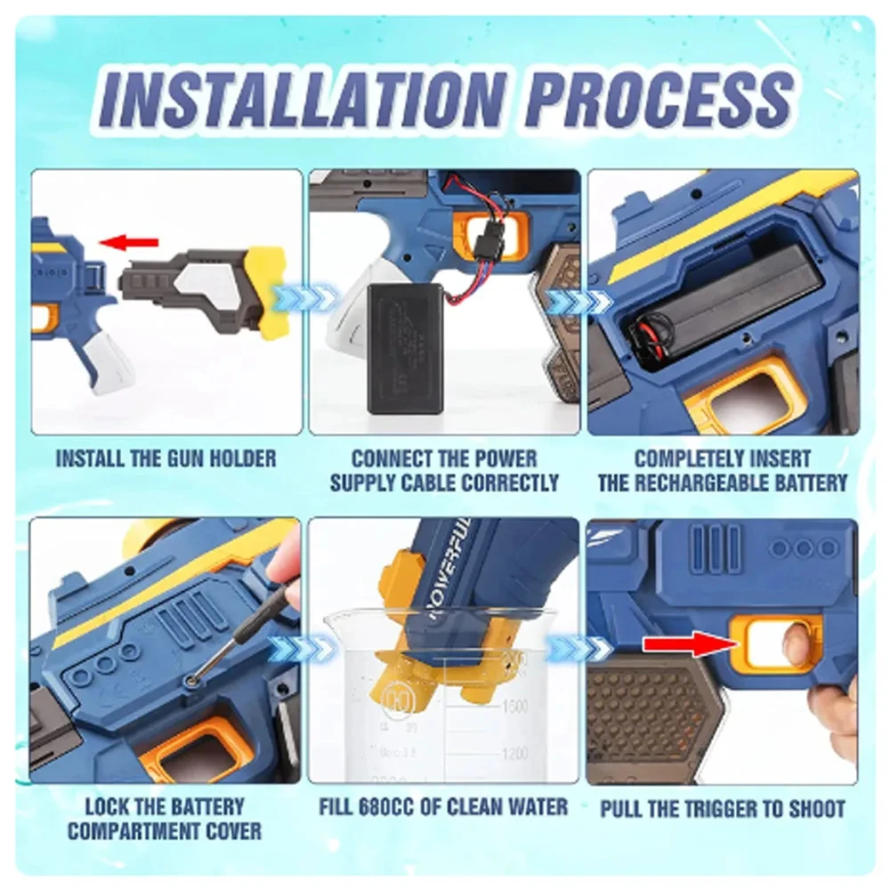 Pistolet à eau électrique d'été, haute pression, tir entièrement automatique, jouet de plage, pour enfants, garçons et filles, cadeaux pour adultes