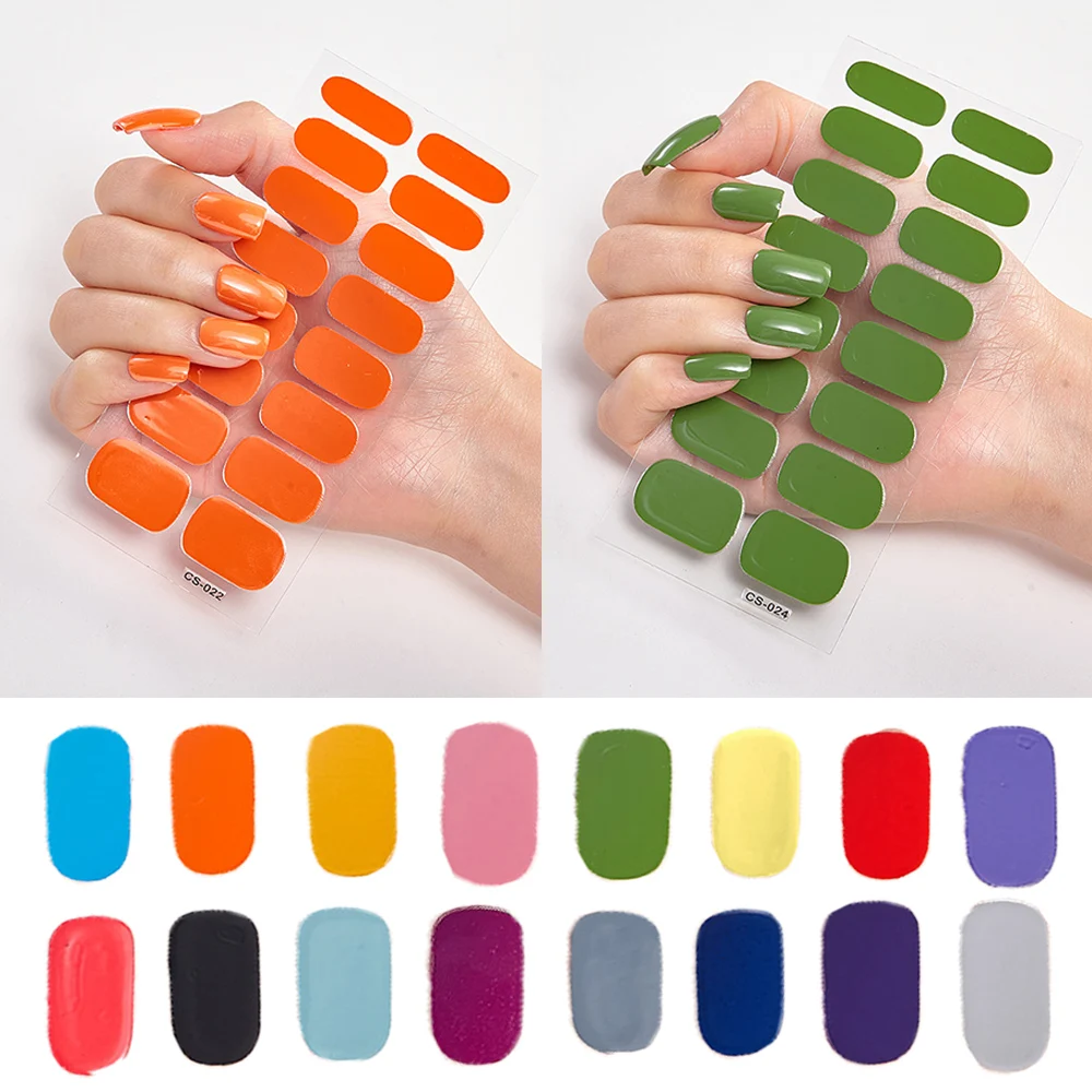 16 Tips Self-adshive Nail Wraps Solid Color Full Cover Nail Stickers Matte Manicure Full Nail Sliders Waterproof Nail Decal