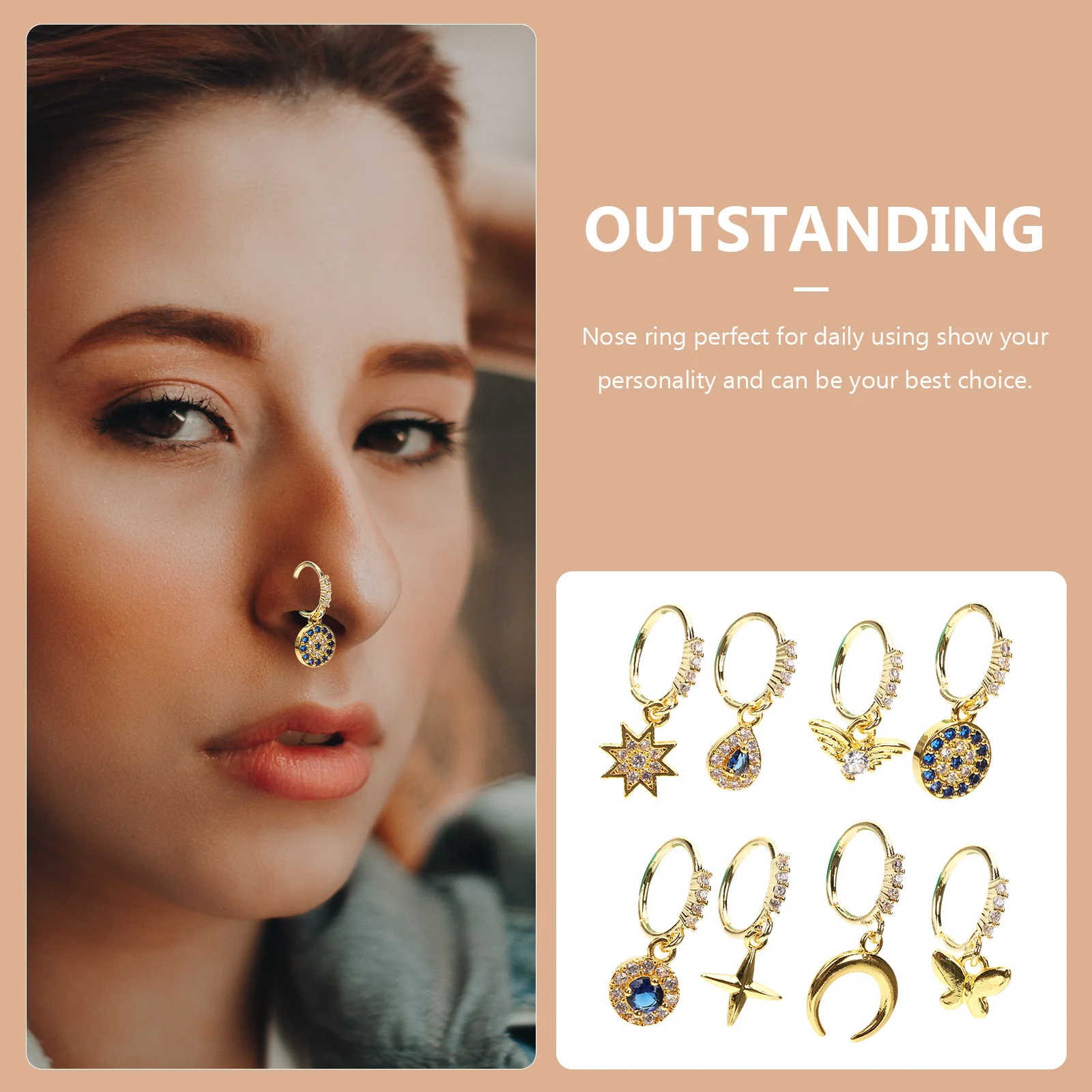 

8Pcs Nose Rings Hoops Non Pierced Alloy Septum Jewelry Fashion Nose Decor for Women Men Special Occasion Prom Cartilage Earrings
