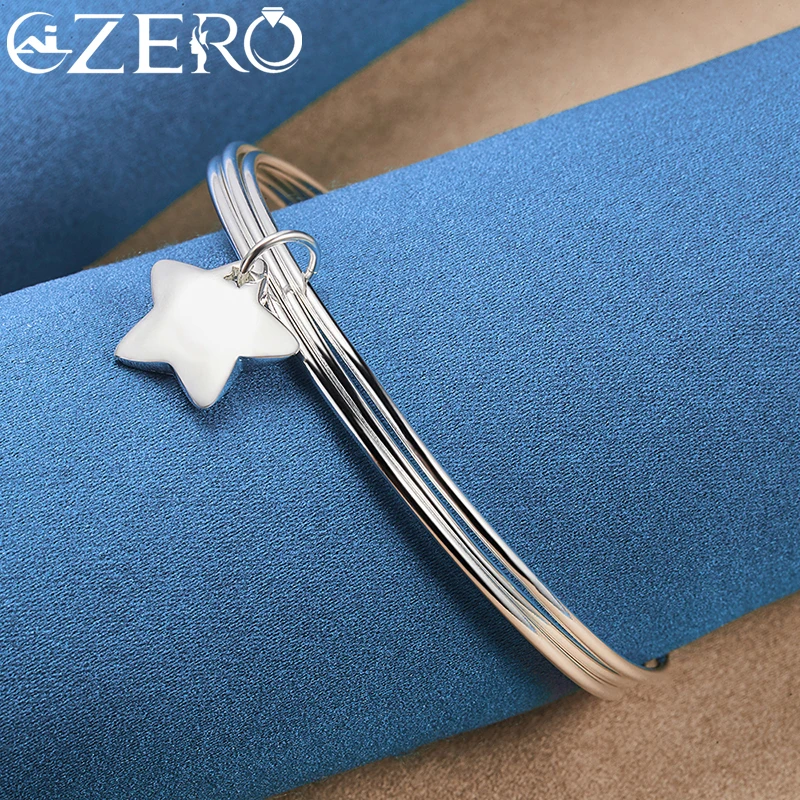 ALIZERO 925 Sterling Silver Three Circles Star Cuff Bangle Bracelet For Women Man Wedding Engagement Party Jewelry Accessories