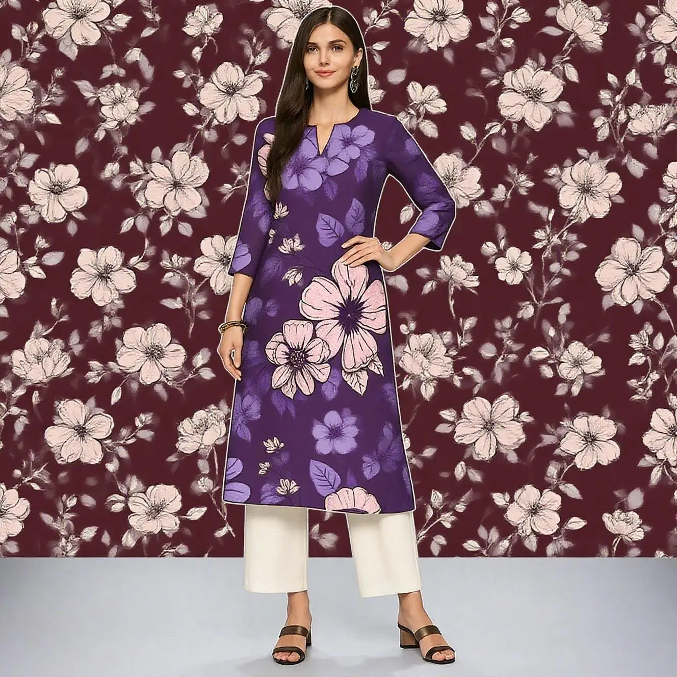 Muslim Kurt Flowers Women's Fashion Comfortable Long Sleeve Straight Casual Ethnic Vestidos Longos Parrot Print New Dress