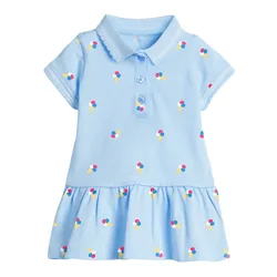 Little maven Kids Casual Clothes Summer Girls Short Sleeve Polo Dress Ruffled Hem Ice Cream Print Princess Dress Cotton