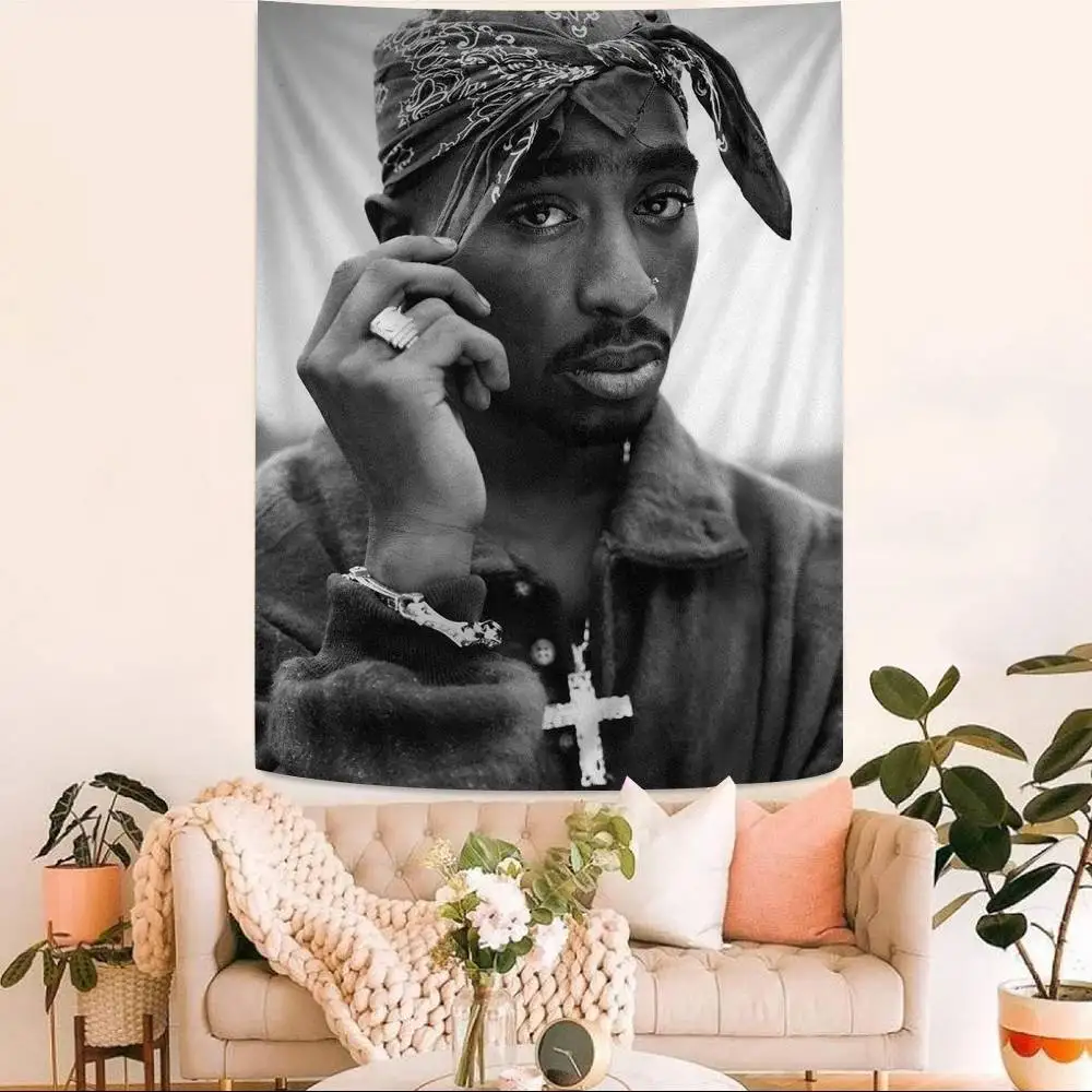 Rapper T-Tupac S-Shakur Cartoon Tapestry Art Science Fiction Room Home Decor Wall Hanging Sheets