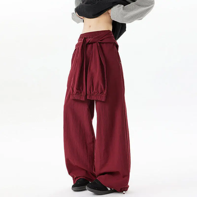 

Red Belted Oversize Straight Leg Pants Loose Casual Trousers for Men And Women Spring Autumn Drapey Comfortable Wide Leg Trou...
