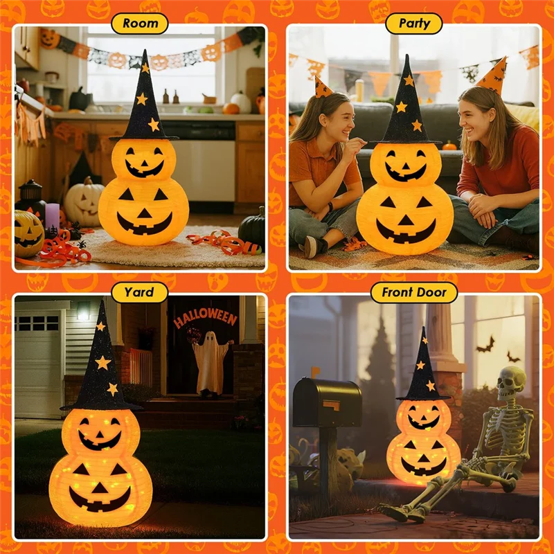 ABZV-Battery Operated 8 Modes 3FT Halloween Pumpkin Decorations, For Indoor Outdoor Home, Party, Yard Lights