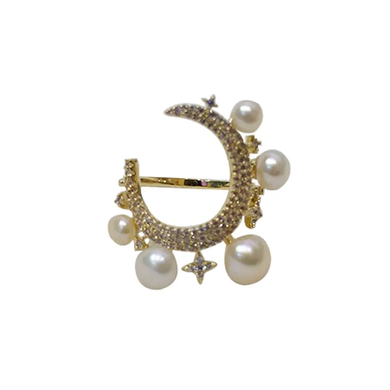 

Light luxury French micro-inlaid star moon pearl ring women's simple opening adjustable