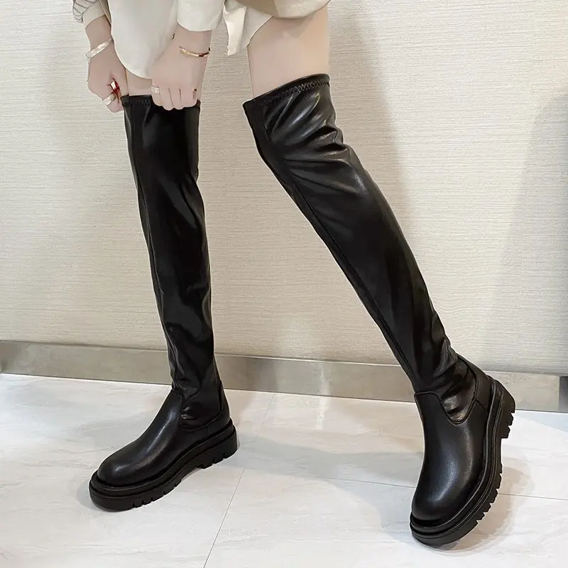 Botas Hasta El Muslo Para Mujer, Elegantes, Góticas Y Sexys, Plataforma Gruesa, Tacón Alto, Negras, Para Otoño._voghion.com