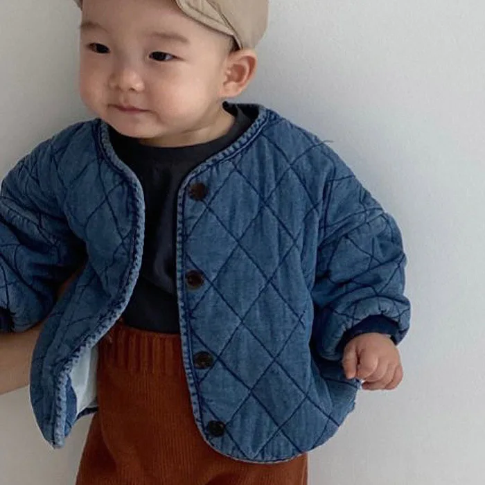 Baby\'s winter denim plush warm jacket children\'s single breasted thickened casual cardigan 2023  boys clothes  winter coat