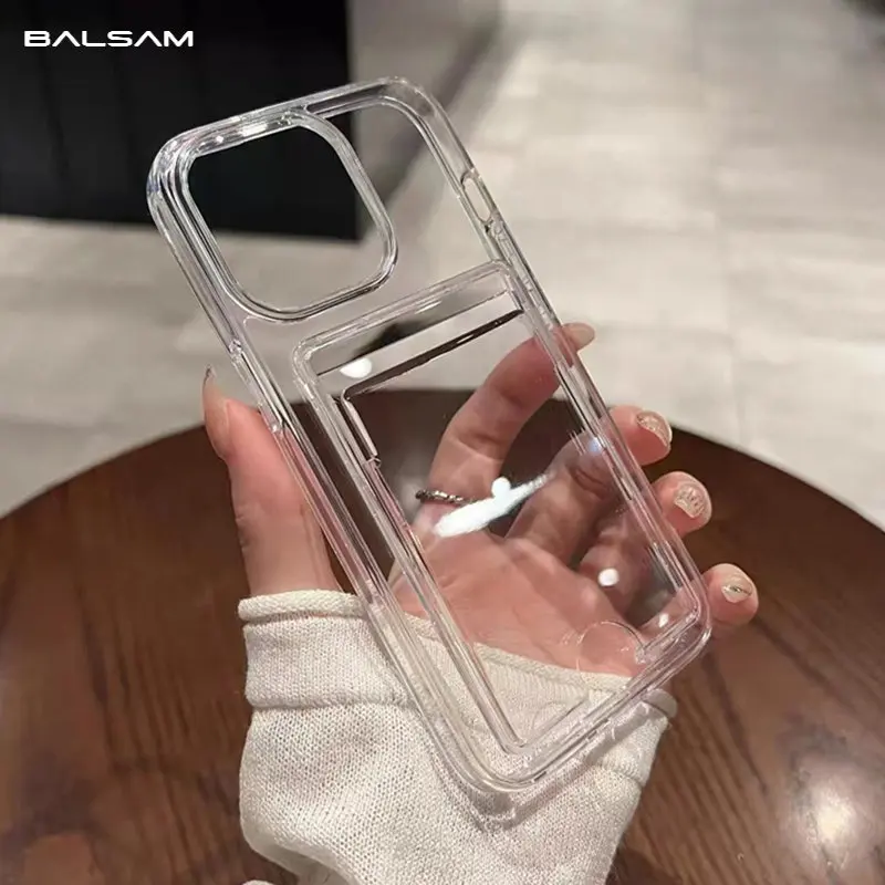 حافظة لهاتف آيفون 16 15 برو 13 11 12 14 برو ماكس بلس XR غطاء محفظة أكريليك شفاف مقاوم للصدمات