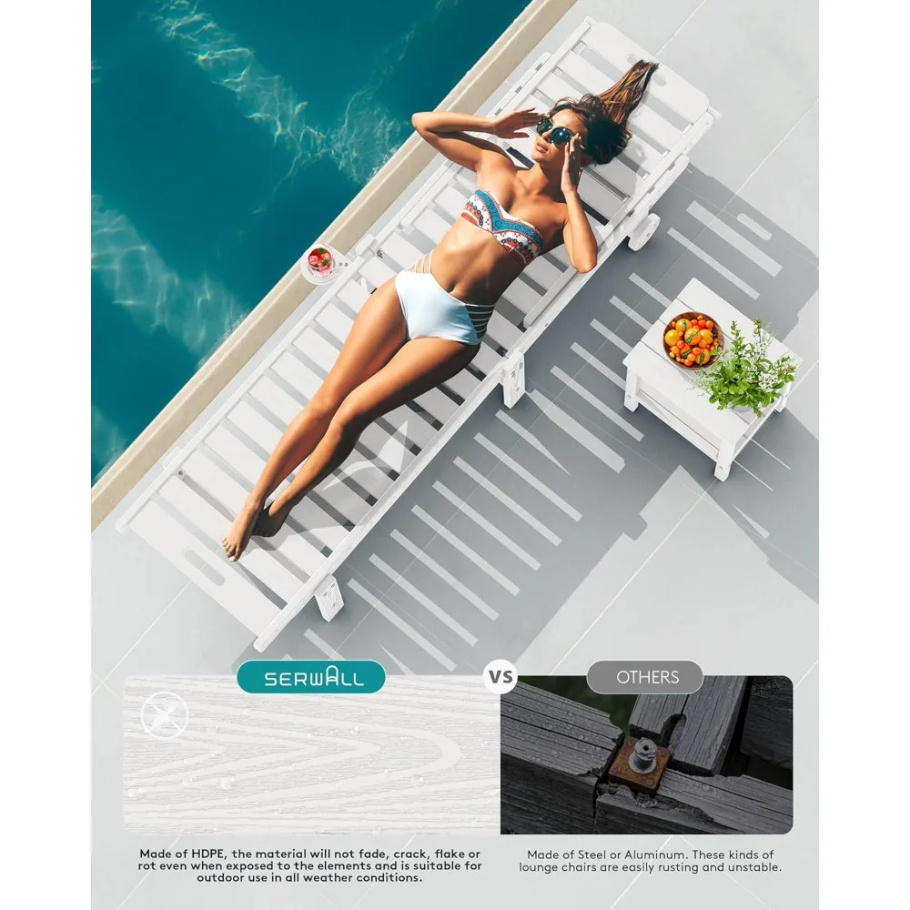 كرسي استرخاء خارجي قابل للتعديل، بطول 78، مسند ظهر بـ 5 أوضاع، مادة HDPE، ميزة دوارة للاسترخاء النهائي