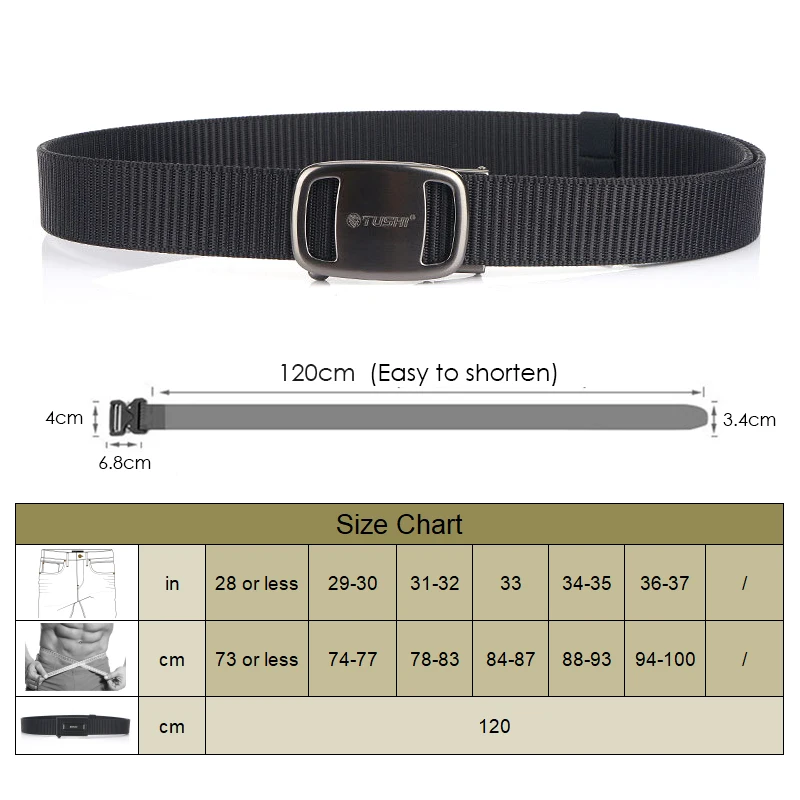 VATLTY 3.4cm Casual Belt for Men Zinc Alloy Automatic Buckle Thick Nylon Daily Trouser Belt Non-slip Work Belt Male Waistband