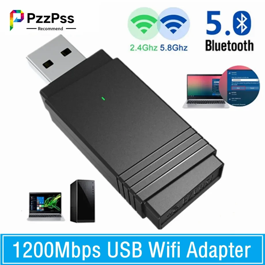 

PzzPss 1200Mbps USB 3.0 Wifi Adapter Dual Band 2.4Ghz/5.8Ghz Bluetooth 4.0/WiFi 2 in 1 Antenna Dongle Adapter For Laptops PC