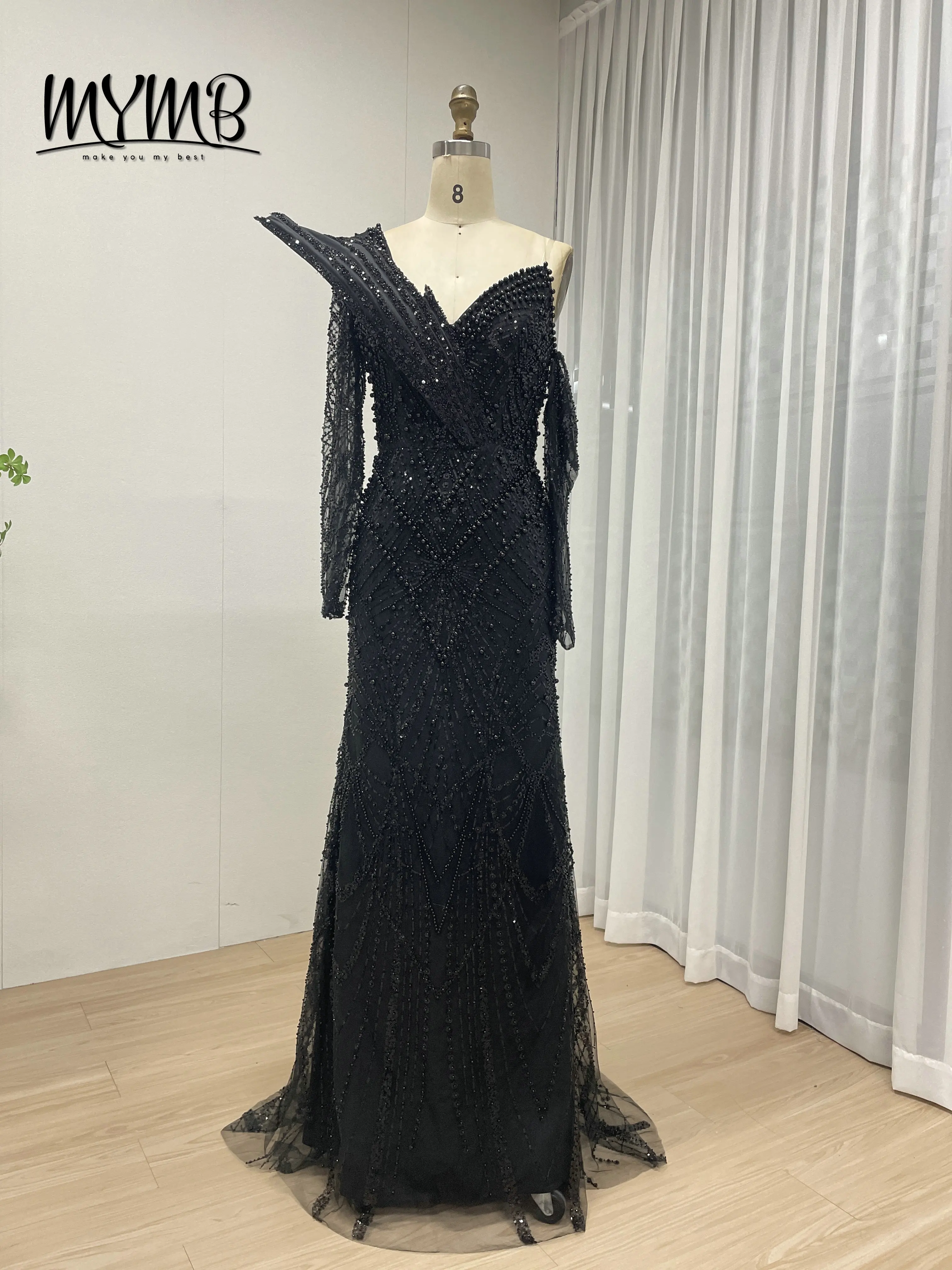 MYMB lumière luxe haut de gamme perle cloutée sirène robe de soirée perlée paillettes Tulle élégant robes de bal pour la soirée MY30139