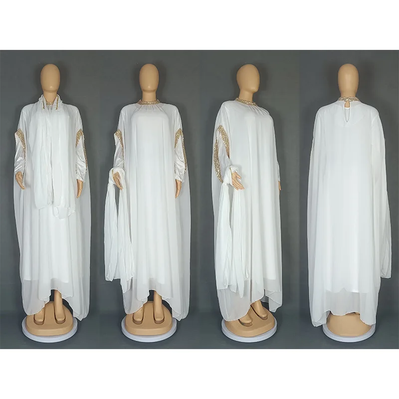 

3 шт. африканские платья для женщин, шифоновый хиджаб, халат бубу, Анкара, Дашики, комплекты платьев, кафтан, африканская одежда, Джеллаба Марокко, кафтан