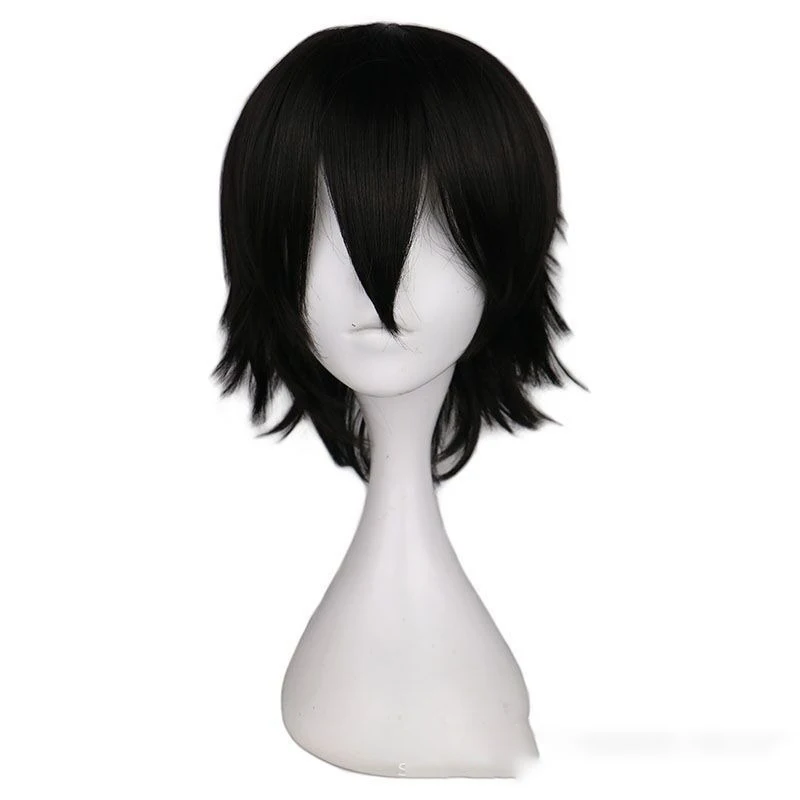 Wenhao Wild Dog Coslay Wig Fashion Man Short Fake Human Hair Black High-temperature Silk Decoration Hair Set Daily Wear