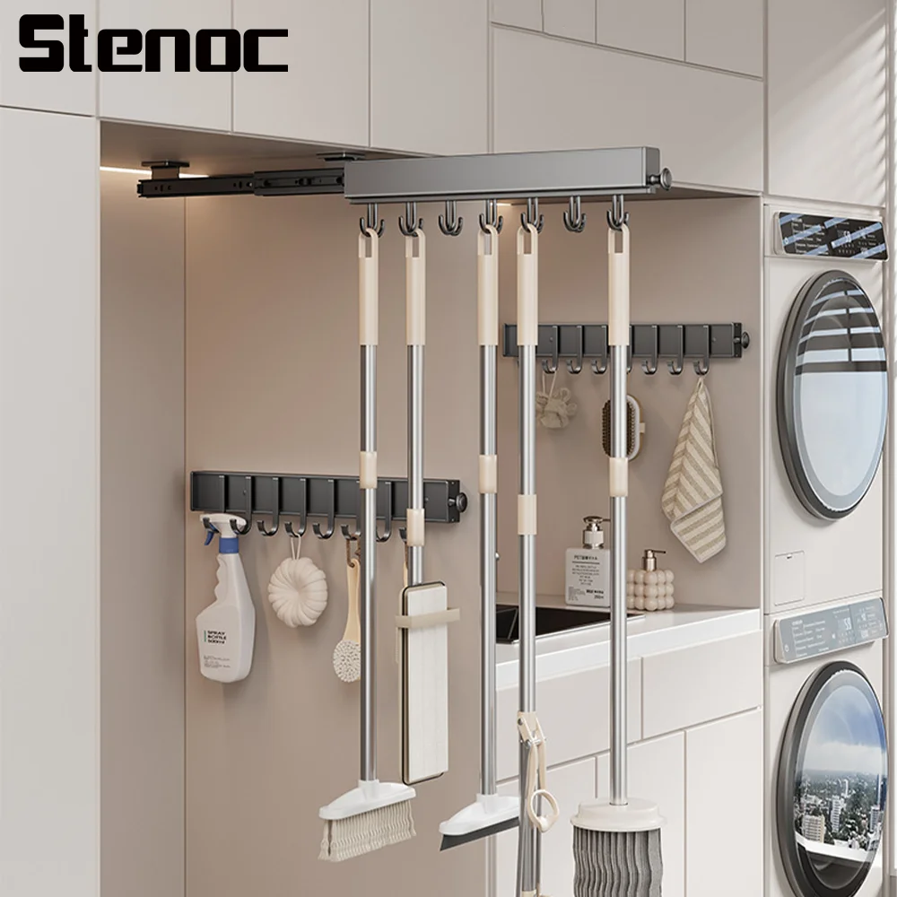 Retractable Clothes Hanger Bar For Closet Multifunctional Pull Out Hook Rack Aluminum Alloy Wardrobe Sliding Rack Space Saving