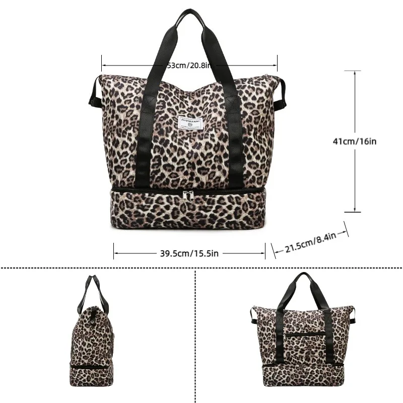 Modische Leopardenmuster-Reisetasche Sport- und Fitnesstasche Yoga-Handtasche Geeignet für Reisen, Fitness, Tourismus, Yoga und Andere Aktivitäten – Detail 14