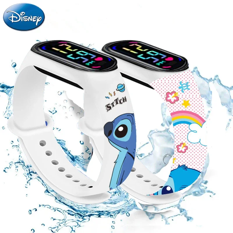 Цифровые Детские часы Disney Stitch, фигурки аниме, светящиеся часы, сенсорные водонепроницаемые электронные спортивные часы, детский подарок на день рождения