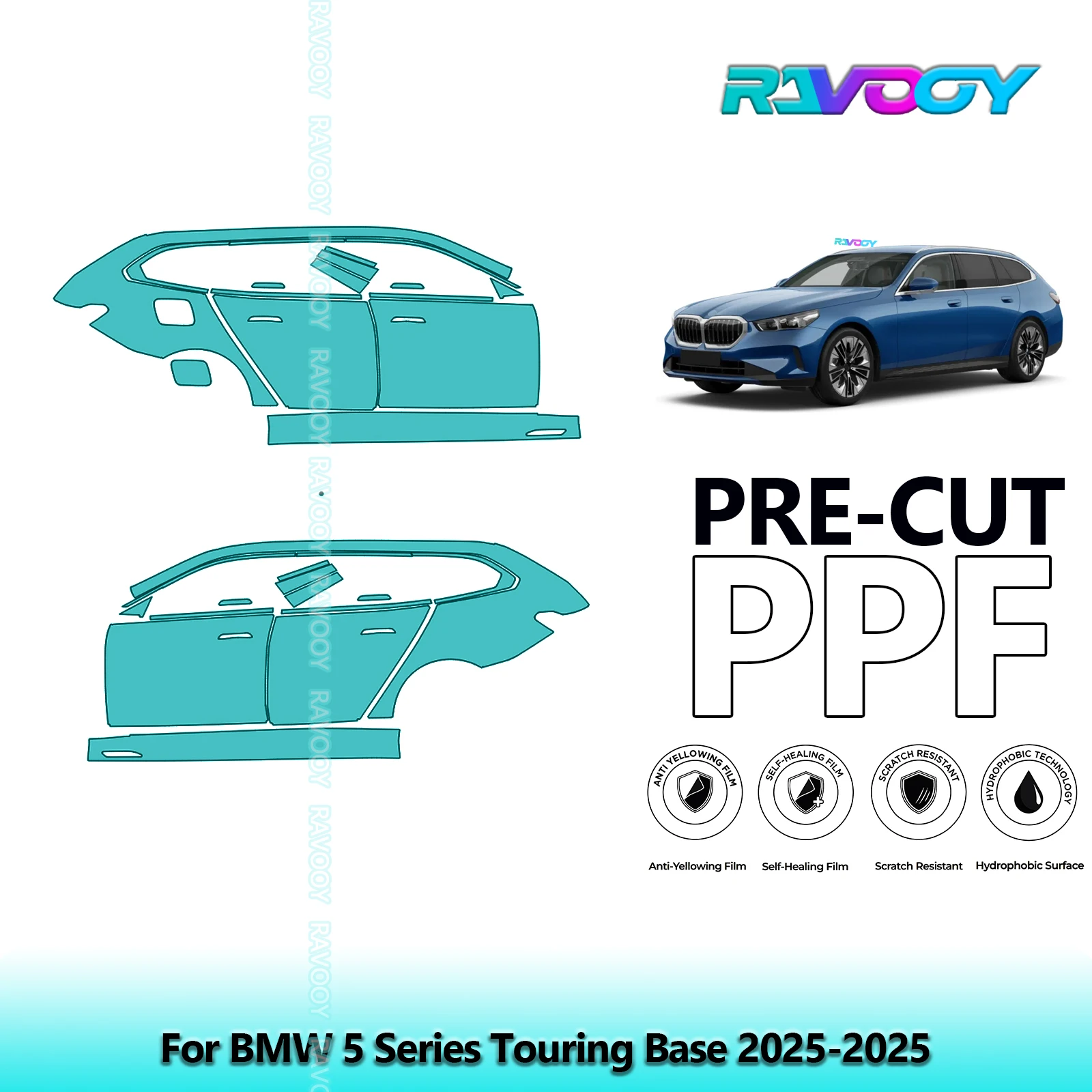 

For BMW 5 Series Touring Base 2025-2025 8.5mil Clear Matte Pre-Cut PPF Door & A/B Pillar Kit TPU Paint Protection Film Set