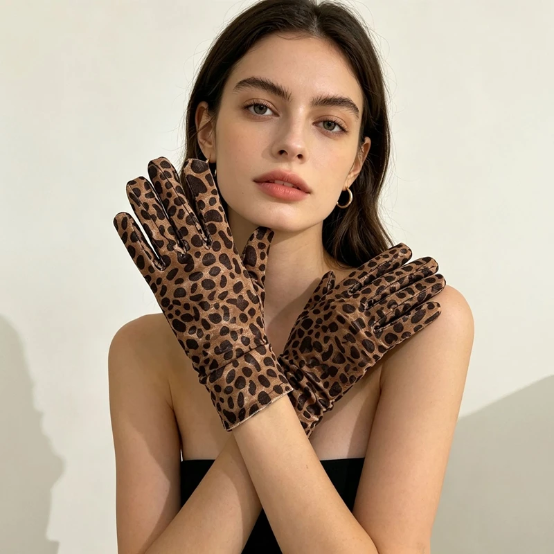 Leopard Short Velvet Gloves Halloween Cosplay Cycling Driving Warm Mitten Party Women Fashion Accessory