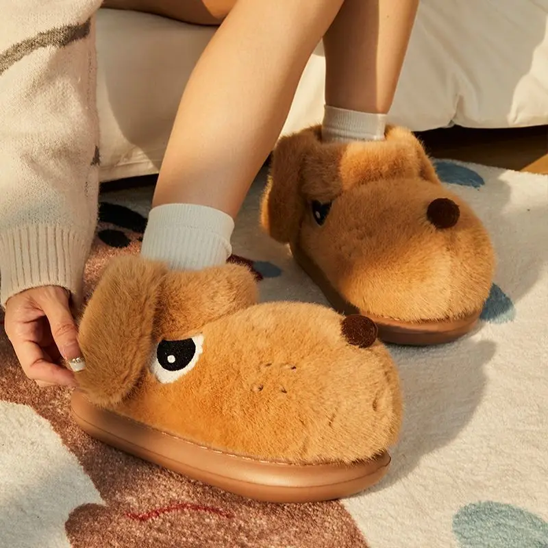 

Cute Puppy Fleece-Lined Slippers for Women - Warm & Cozy for Fall/Winter Plush Cotton Slippers for Men - Can Be Worn Outdoors