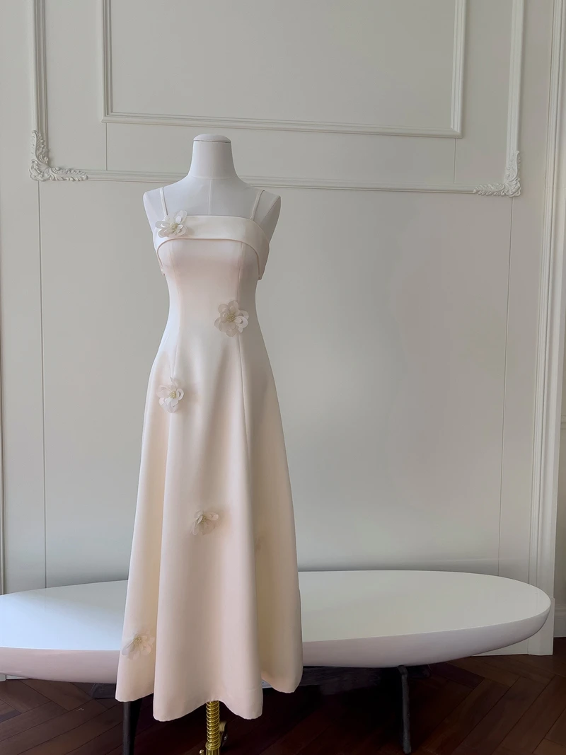 Ele الأبيض الساتان الأزهار طباعة ter Ne Dr المرأة Vaion ثوب عالية الخصر ألف خط تنورة ألياف البوليستر سستة Sle #3