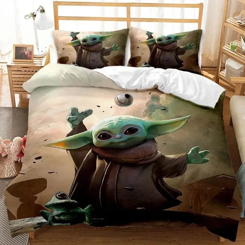 Disney Bedding Set Yoda Baby Grogu Quilt Duvet Baby Yoda Cover Pillowcase Kids Bed Comfortable Bed Set Twin King