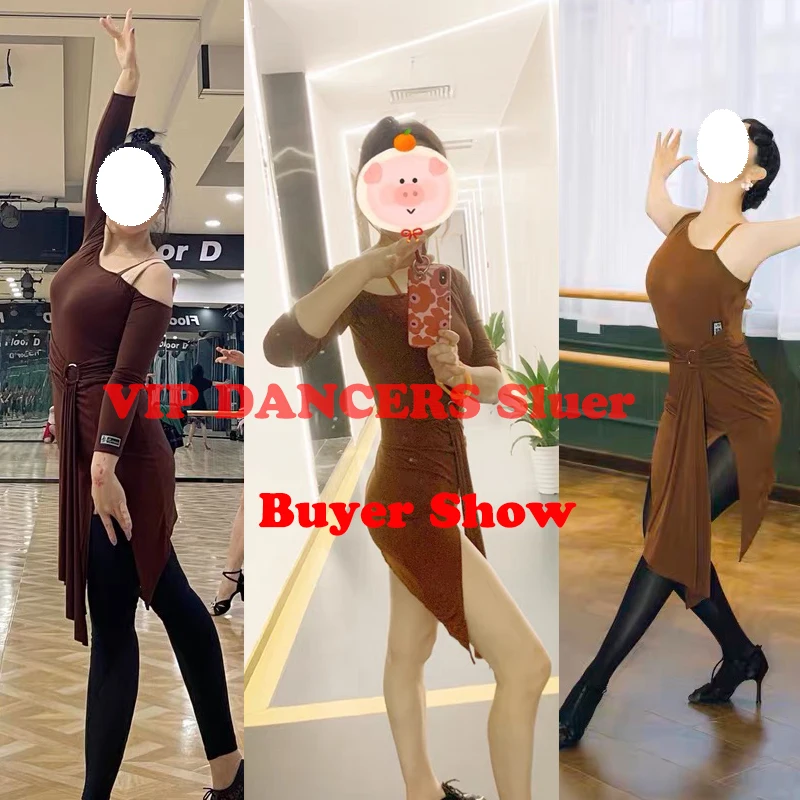 New Latin Dance Competition Dresses For Women Long Sleeved Loose Practice Clothes Chacha Tango Smaba Latin Dance Dress DQS8220