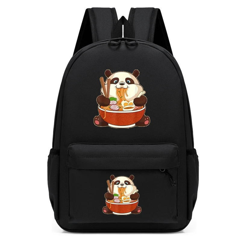 Children's Bagpack Cartoon Panda Eat Ramen Backpack for Teenager Cute Kindergarten Schoolbag Kids Bookbag Girls Anime Animal Bag