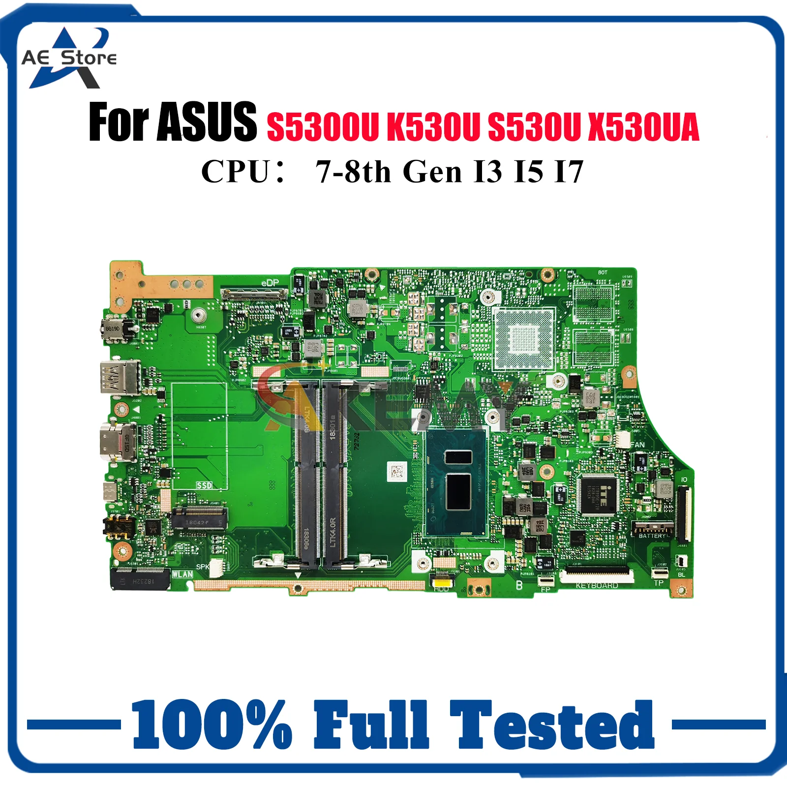 

X530UA Laptop Motherboard For ASUS VivoBook K530U X530UA S5300U S530U X530U X530UN Mainboard With I3 I5 I7 CPU 100% tests OK stk