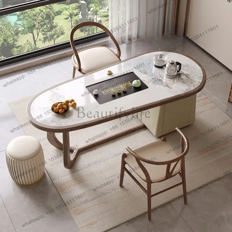 Japanese-style medieval style simple solid wood tea table household tea making set integrated tea table