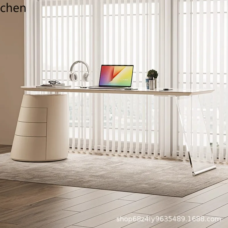 HXL Rock Board Desk Minimalist Office Writing Desk Cream Style Acrylic Storage Cabinet