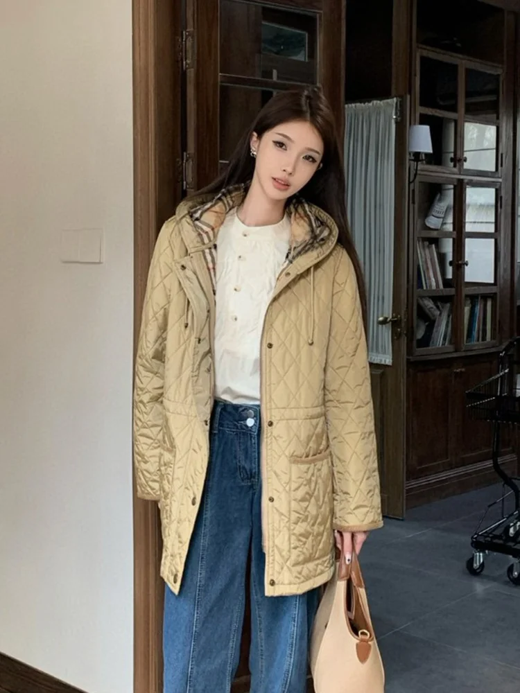 

Женская повседневная свободная хлопковая куртка в британском стиле, осенне-зимняя новинка, легкая ретро-куртка с капюшоном и регулируемой талией