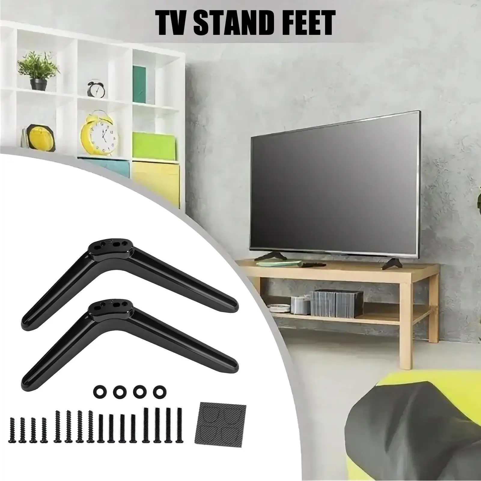 أرجل حامل تلفزيون غير قابلة للانزلاق أرجل تلفزيون 2 قطعة مضادة للإمالة أسود غير لامع حامل تلفاز قدم لغرفة النوم مكان العمل الموقد شقة #2