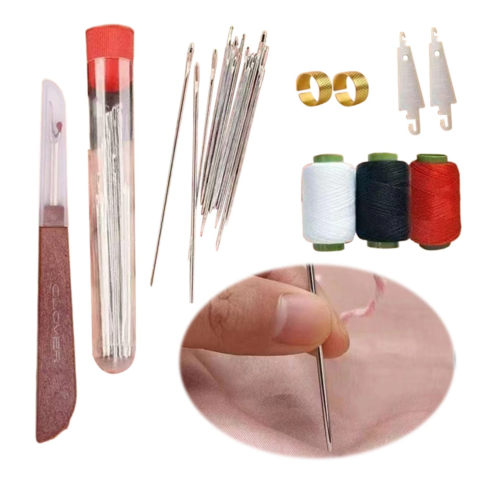 

34 шт. набор швейных инструментов, иглы для ручного шитья с нитью, набор игл для шитья с большим ушком