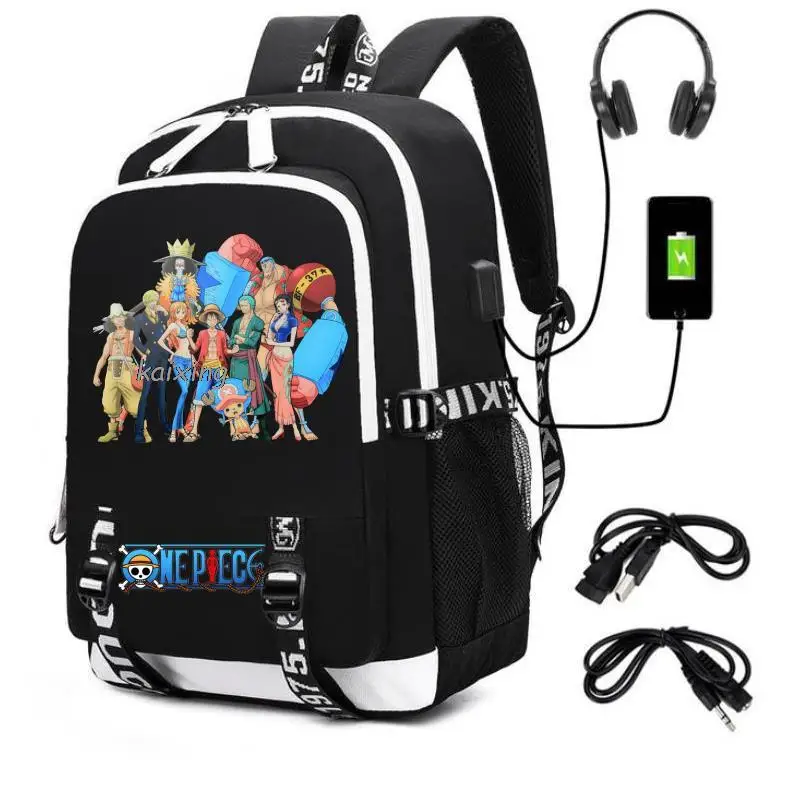 

Hot One Piece Luffy Backpack Bag USB Port / Headphone Rucksack Bag Teenager Student School Laptop Black Mochila