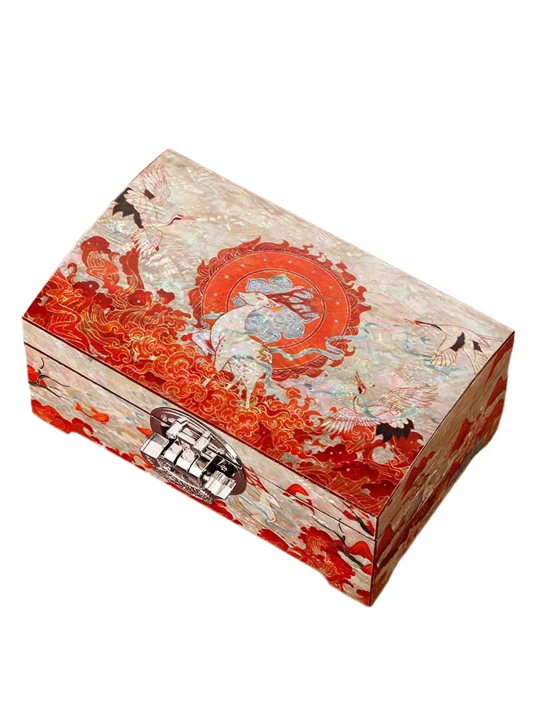 Mother-of-Pearl Inlay Jewelry Storage Box, Chinese ICH Craft Organizer, Premium Desktop Case for New Year Spring Festival Gift