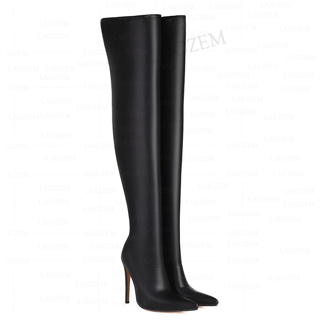 LAIGZEM stivali alti alla coscia da donna Stretch Pull On 12CM stivali con tacco alto sottile sopra il ginocchio scarpe da donna donna taglie forti