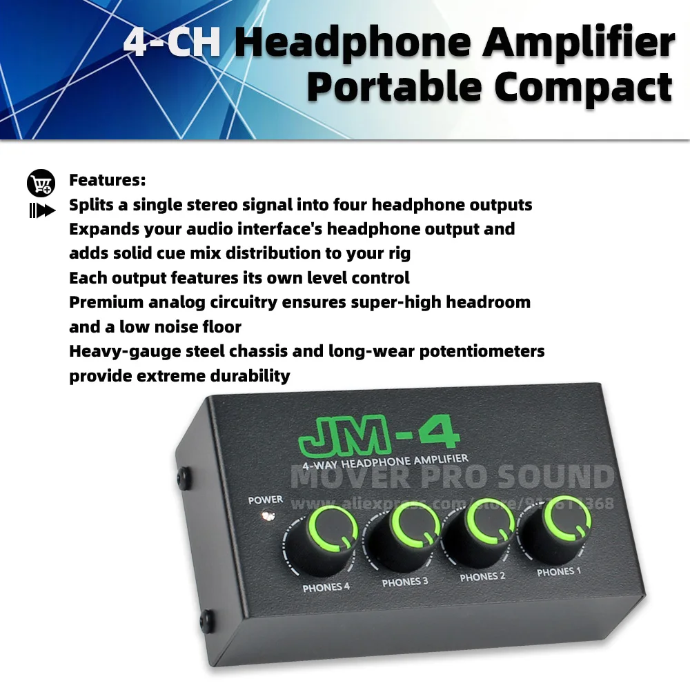 Portable 4 Channels Headphone Audio Stereo Amp Microamp Earphone Amplifier Phone Mixer Mixing Sound Recording 6.3mm TRS Combiner