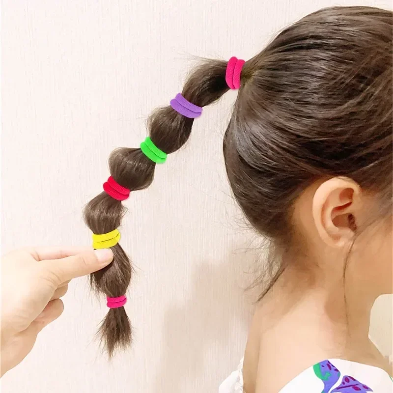 女の子のためのカラフルな基本的なナイロン弾性ヘアタイ,ポニーテール,シュシュ,輪ゴム,子供のファッションアクセサリー,100個,500個