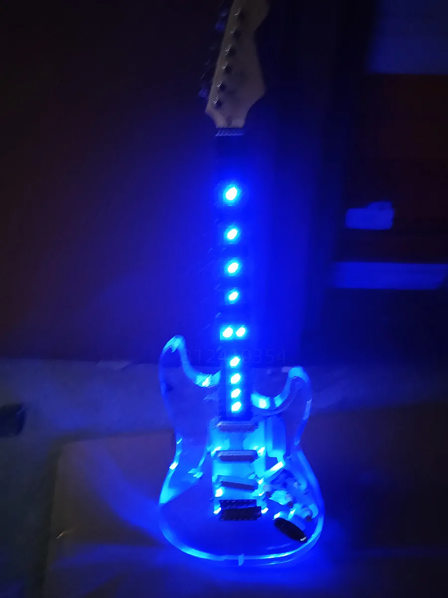 Acrylic electric guitar with blue light blue led light electricas electro electrique guitare guiter