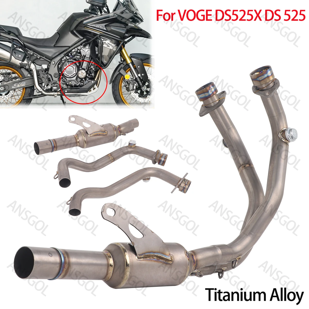 Collettore di Scarico Moto in Lega di Titanio per VOGE DS525X DS 525 DS500X - Tubo Anteriore di Collegamento per Marmitta Moto